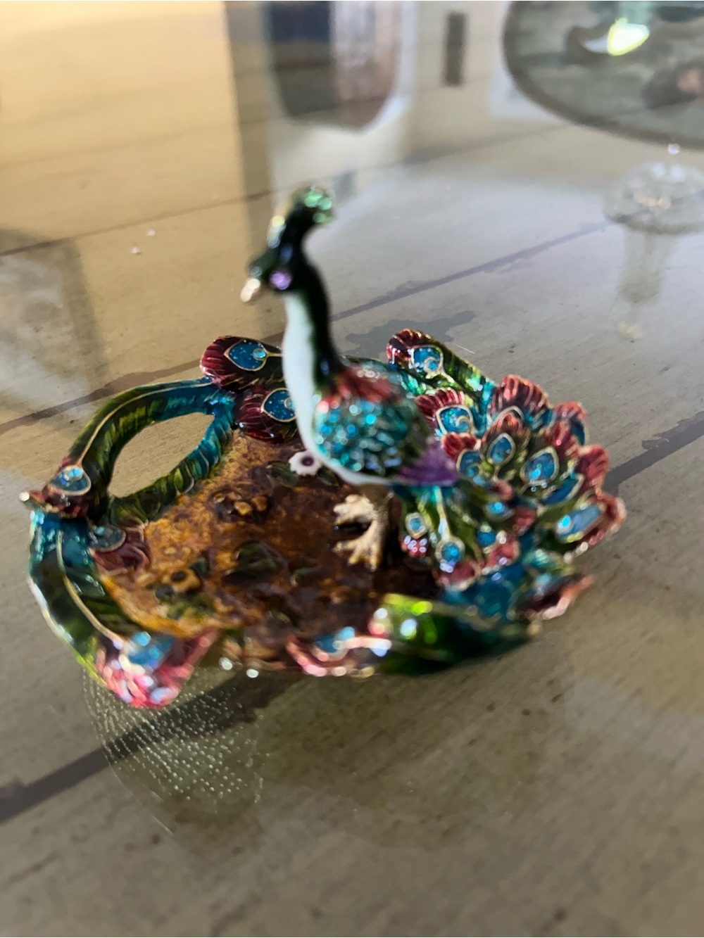 Murano Multi-Color Enamel Peacock Figurine by Ann Primrose